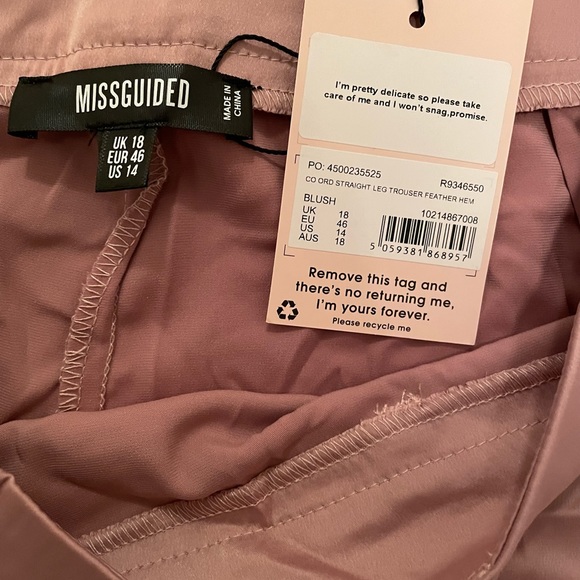 Missguided blush satin feather trim pants size 14 - Picture 4 of 5